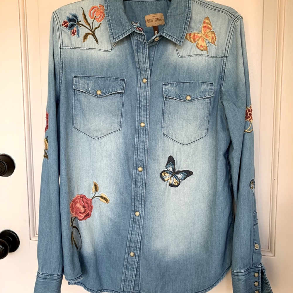 Driftwood Olivia Delano embroidered denim shirt